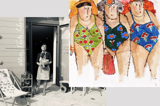 Portrait de Cécile Colombo - peinture de baigneuses en maillots réalisé par l'artiste