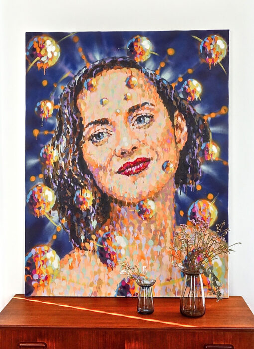 Girl with spheres - Marion Cotillard marion cotillard - james cochran - peinture - street art