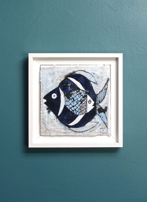 Poissons bleus sur fond blanc - Cécile Colombo - tableau contemporain