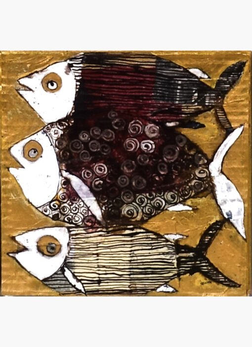 Poissons sur fond doré - Cécile Colombo - peinture contemporaine