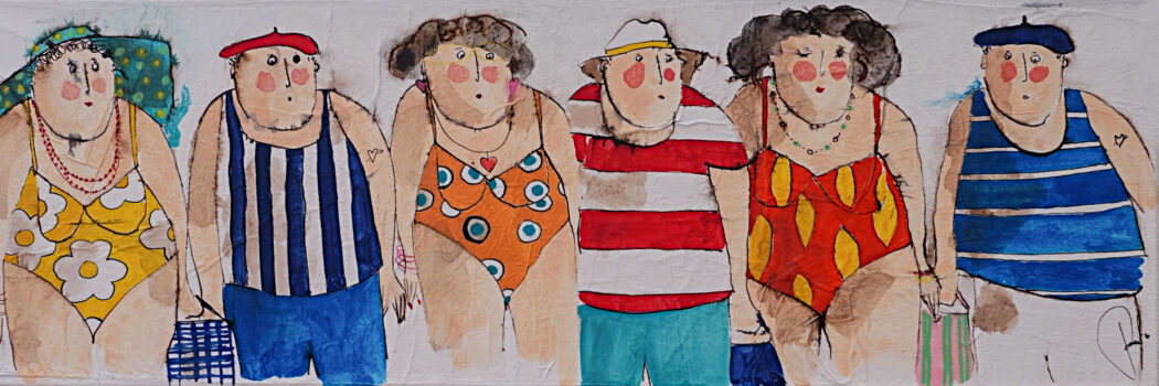 Tous à la plage bathers - cécile colombo - peinture contemporaine