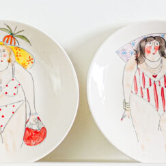 Lot 4 assiettes 2 - Set of 4 bathers' plates 2 - Colombo - céramique - détail