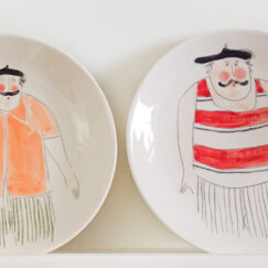 Lot 4 assiettes 3 - Set of 4 bathers' plates 3 - Colombo - céramique - détail