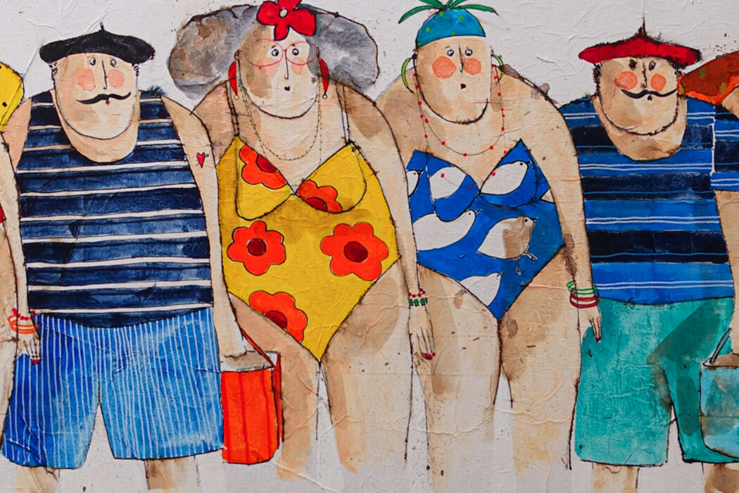 Une Belle Brochette 4 - A nice bunch 4 - bathers - cécile colombo - peinture - detail